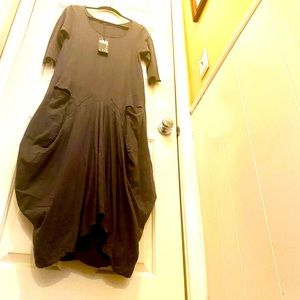 John P lifestyle dress from Greece organic cotton one size  Grey 3/4 sleeve